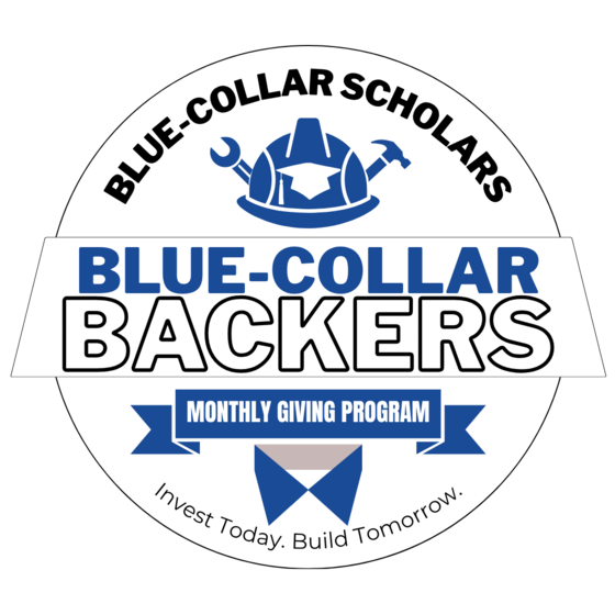 Blue-Collar Backers monthly giving program badge