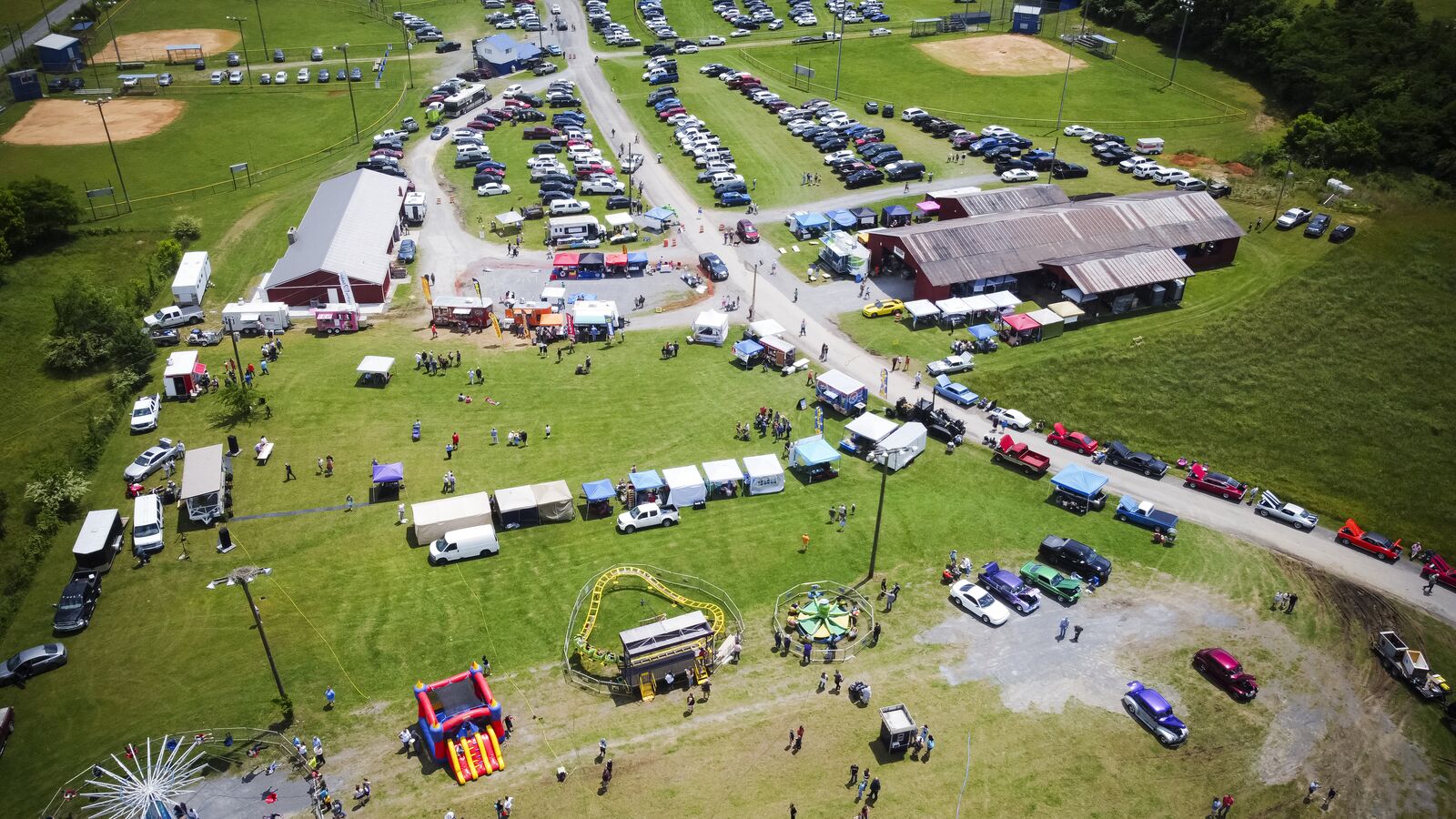 Aerial view of the Poke Sallet Festival at the Jackson County Fairgrounds