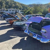 Classic cars lined up for the car show